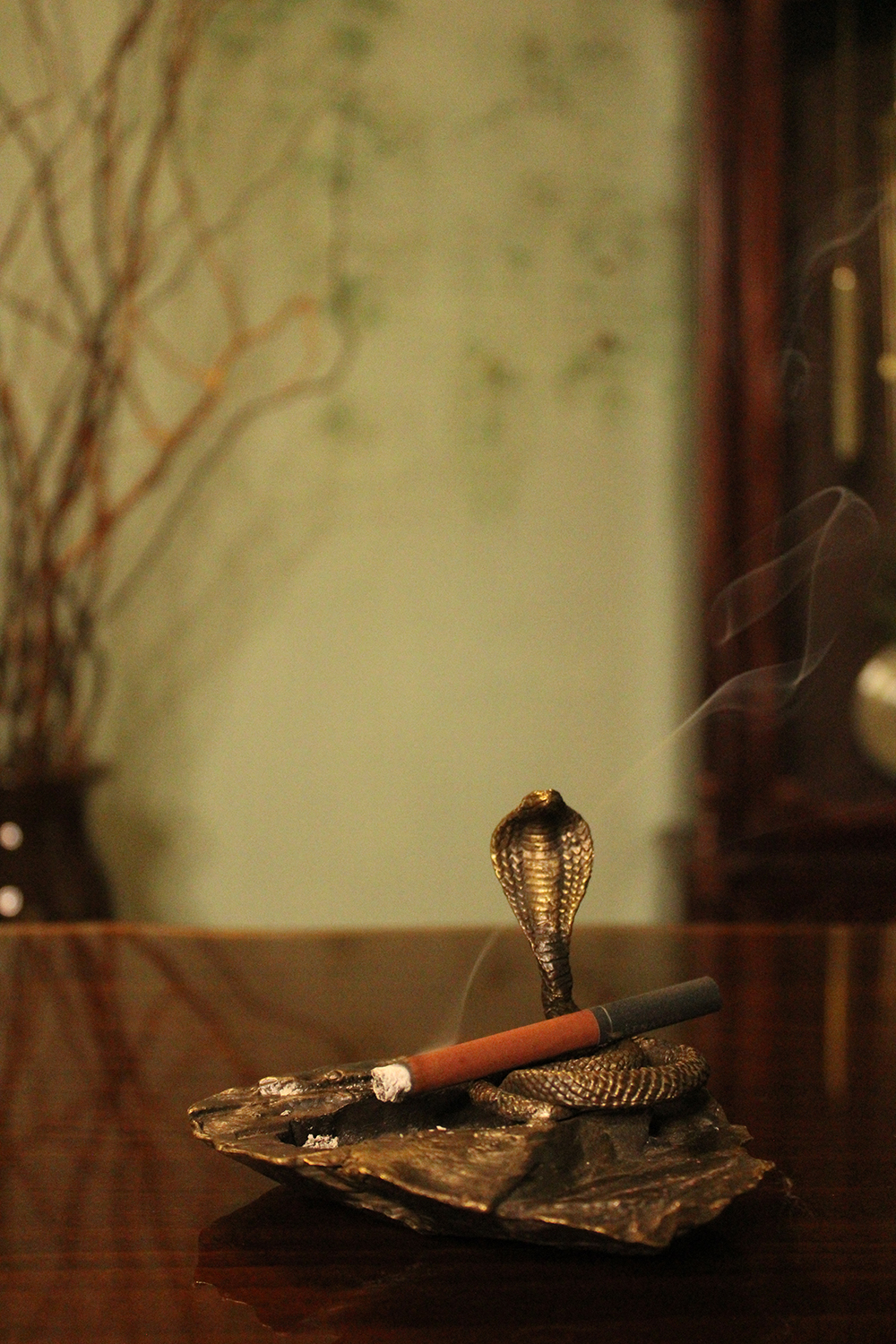 Bronze Ashtray – Stone & Snake Design