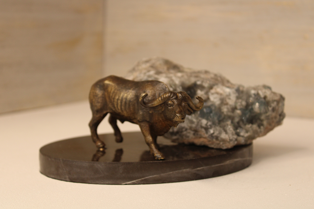 Bronze Buffalo Sculpture on a Stone Base